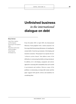 Unfinished Business in the International Dialogue on Debt