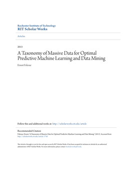 A Taxonomy of Massive Data for Optimal Predictive Machine Learning and Data Mining Ernest Fokoue