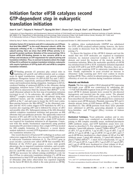 Initiation Factor Eif5b Catalyzes Second GTP-Dependent Step in Eukaryotic Translation Initiation