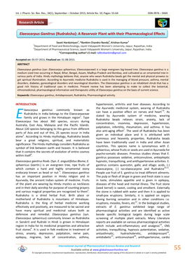 Elaeocarpus Ganitrus (Rudraksha): a Reservoir Plant with Their Pharmacological Effects