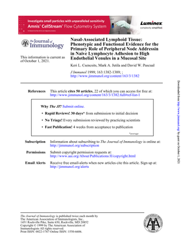 Endothelial Venules in a Mucosal Site in Naive Lymphocyte Adhesion to High Primary Role of Peripheral Node Addressin Phenotypic