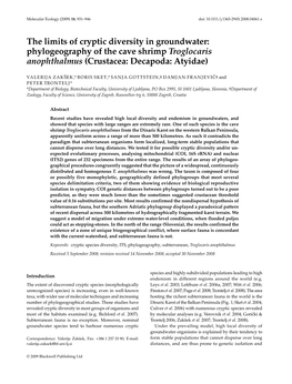 Phylogeography of the Cave Shrimp Troglocaris Anophthalmus (Crustacea: Decapoda: Atyidae)