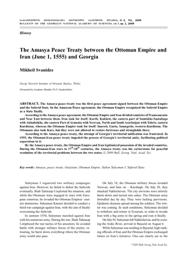 The Amasya Peace Treaty Between the Ottoman Empire and Iran (June 1, 1555) and Georgia