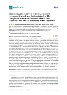 Sequencing and Analysis of Chrysanthemum Carinatum Schousb and Kalimeris Indica