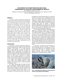 THE GROWTH of SHEEP MOUNTAIN ANTICLINE: COMPARISON of FIELD DATA and NUMERICAL MODELS Nicolas Bellahsen and Patricia E