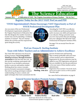The Science Educator Register Today for the 2015 VAST Precon and PDI VDOE