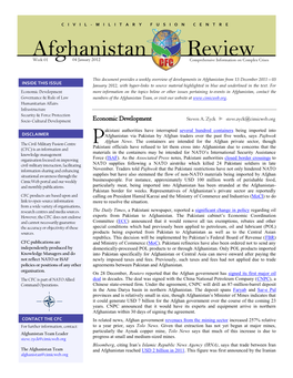 Afghanistan Review Week 01 04 January 2012 Comprehensive Information on Complex Crises