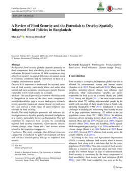 A Review of Food Security and the Potentials to Develop Spatially Informed Food Policies in Bangladesh