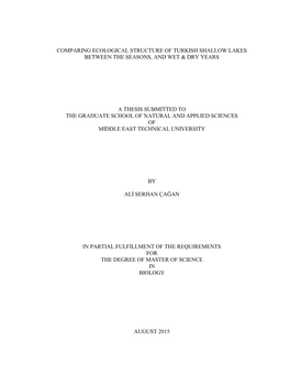 Comparing Ecological Structure of Turkish Shallow Lakes Between the Seasons, and Wet & Dry Years