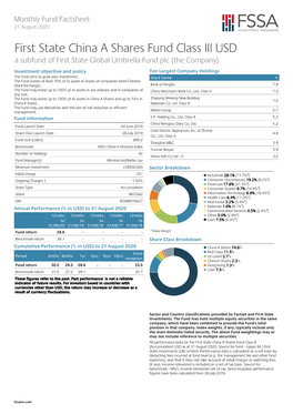 First State China a Shares Fund Class III USD a Subfund of First State Global Umbrella Fund Plc (The Company)