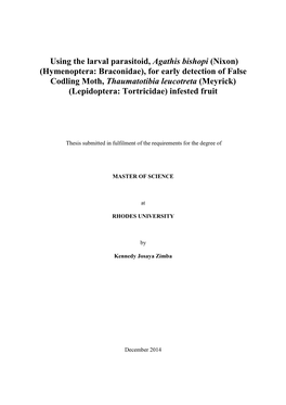 Using the Larval Parasitoid, Agathis Bishopi (Nixon) (Hymenoptera