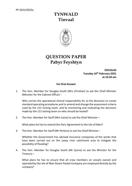 Tynwald Court Question Paper