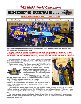 Capps, NAPA Start Celebration for 50 Years of Funny Cars with Win at Winternationals, Start Mello Yello Season on Fox