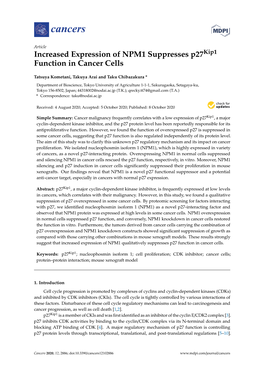 Increased Expression of NPM1 Suppresses P27kip1 Function in Cancer Cells