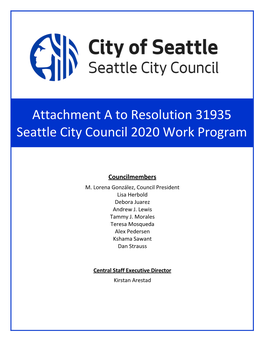 Attachment a to Resolution 31935 Seattle City Council 2020 Work Program
