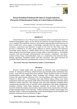 Potensi Penelitian Etnobotani Di Sulawesi Tengah Indonesia (Potencial of Ethnobotanical Studies in Central Sulawesi Indonesia)