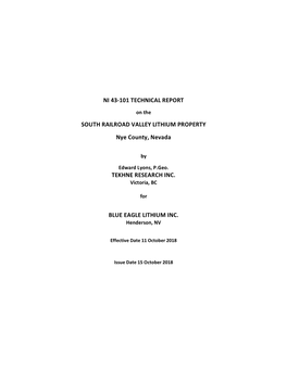 Ni 43-101 Technical Report South Railroad Valley