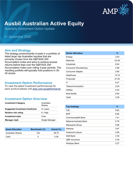 Ausbil Australian Active Equity Quarterly Investment Option Update