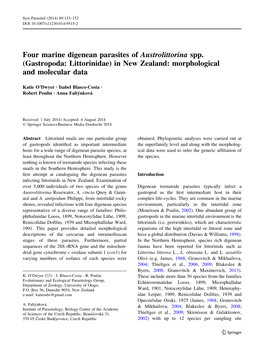 Four Marine Digenean Parasites of Austrolittorina Spp. (Gastropoda: Littorinidae) in New Zealand: Morphological and Molecular Data