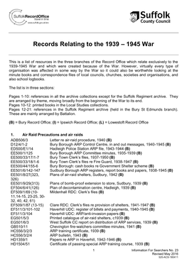 Records Relating to the 1939 – 1945 War