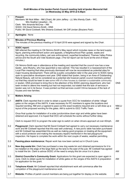 Draft Minutes of the Ipsden Parish Council Meeting Held at Ipsden Memorial Hall on Wednesday 23 May 2018 at 6.00Pm