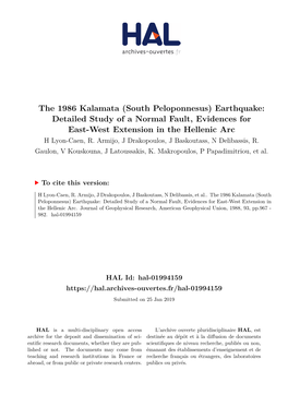 Earthquake: Detailed Study of a Normal Fault, Evidences for East-West Extension in the Hellenic Arc H Lyon-Caen, R