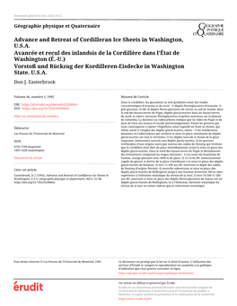 Advance and Retreat of Cordilleran Ice Sheets in Washington, U.S.A