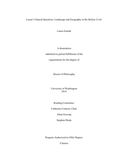 Lucan's Natural Questions: Landscape and Geography in the Bellum Civile Laura Zientek a Dissertation Submitted in Partial Fulf