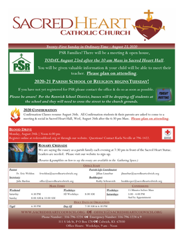 2020-21 Parish School of Religion Begins Tuesday!