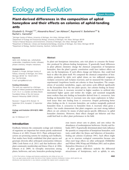 Plantderived Differences in the Composition of Aphid Honeydew