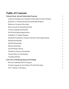 Table of Contents National Study Abroad Scholarship Programs 2 American-Scandinavian Foundation Fellowships & Grants Program 2 Benjamin A