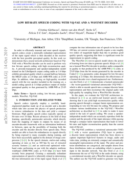 Low Bit-Rate Speech Coding with Vq-Vae and a Wavenet Decoder