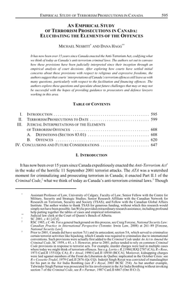 595 an Empirical Study of Terrorism Prosecutions in Canada