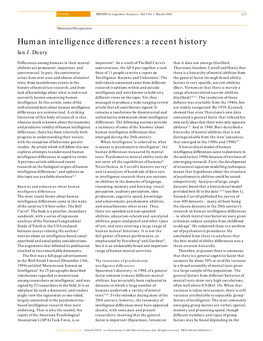 Human Intelligence Differences: a Recent History Ian J