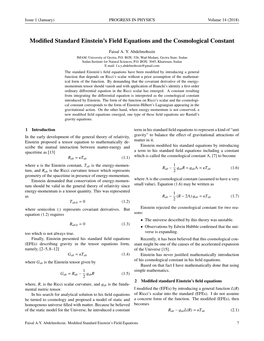 Modified Standard Einstein's Field Equations and the Cosmological