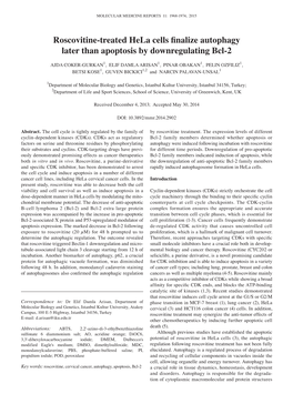 Roscovitine-Treated Hela Cells Finalize Autophagy Later Than Apoptosis by Downregulating Bcl-2