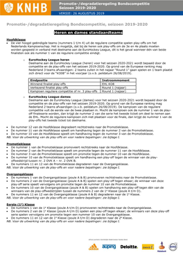 Promotie-/Degradatieregeling Bondscompetitie, Seizoen 2019-2020