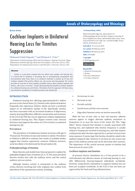 Cochlear Implants in Unilateral Hearing Loss for Tinnitus Suppression