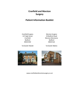 Cranfield and Marston Surgery Patient Information Booklet