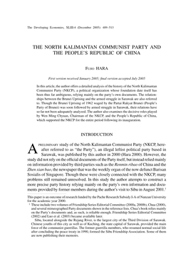 The North Kalimantan Communist Party and the People's Republic Of