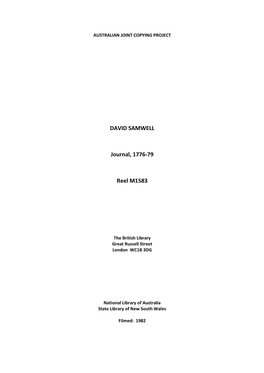 DAVID SAMWELL Journal, 1776-79 Reel M1583