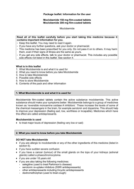 Package Leaflet: Information for the User Moclobemide 150 Mg Film