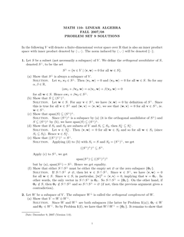 LINEAR ALGEBRA FALL 2007/08 PROBLEM SET 9 SOLUTIONS In