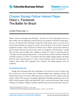 Chazen Society Fellow Interest Paper Orkut V. Facebook: the Battle for Brazil