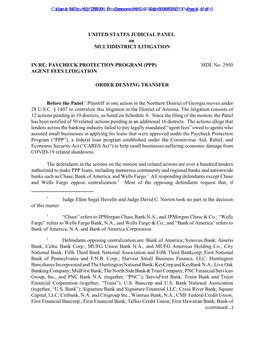 UNITED STATES JUDICIAL PANEL on MULTIDISTRICT LITIGATION in RE: PAYCHECK PROTECTION PROGRAM (PPP) MDL No. 2950 AGENT FEES LITIGA