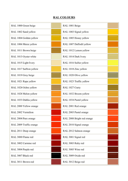 RAL Colour Chart