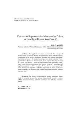 Fiat Versus Representative Money Under Debate, Or How Right Keynes Was Once (!)