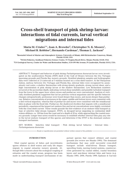 Cross-Shelf Transport of Pink Shrimp Larvae: Interactions of Tidal Currents, Larval Vertical Migrations and Internal Tides