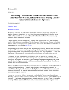 Alarmed by Civilian Deaths from Rocket Attacks in Ukraine, Under-Secretary-General, in Security Council Briefing, Calls for Rebels to Reinstate Ceasefire Agreement