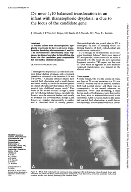 Infant with Thanatophoric Dysplasia: a Clue to the Locus of the Candidate Gene 295